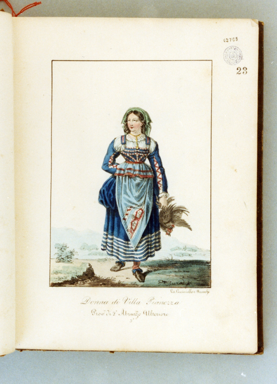 figura femminile in costume tradizionale (stampa a colori) di Bianchi Lorenzo, Dura Gaetano, Cuciniello Domenico (sec. XIX)