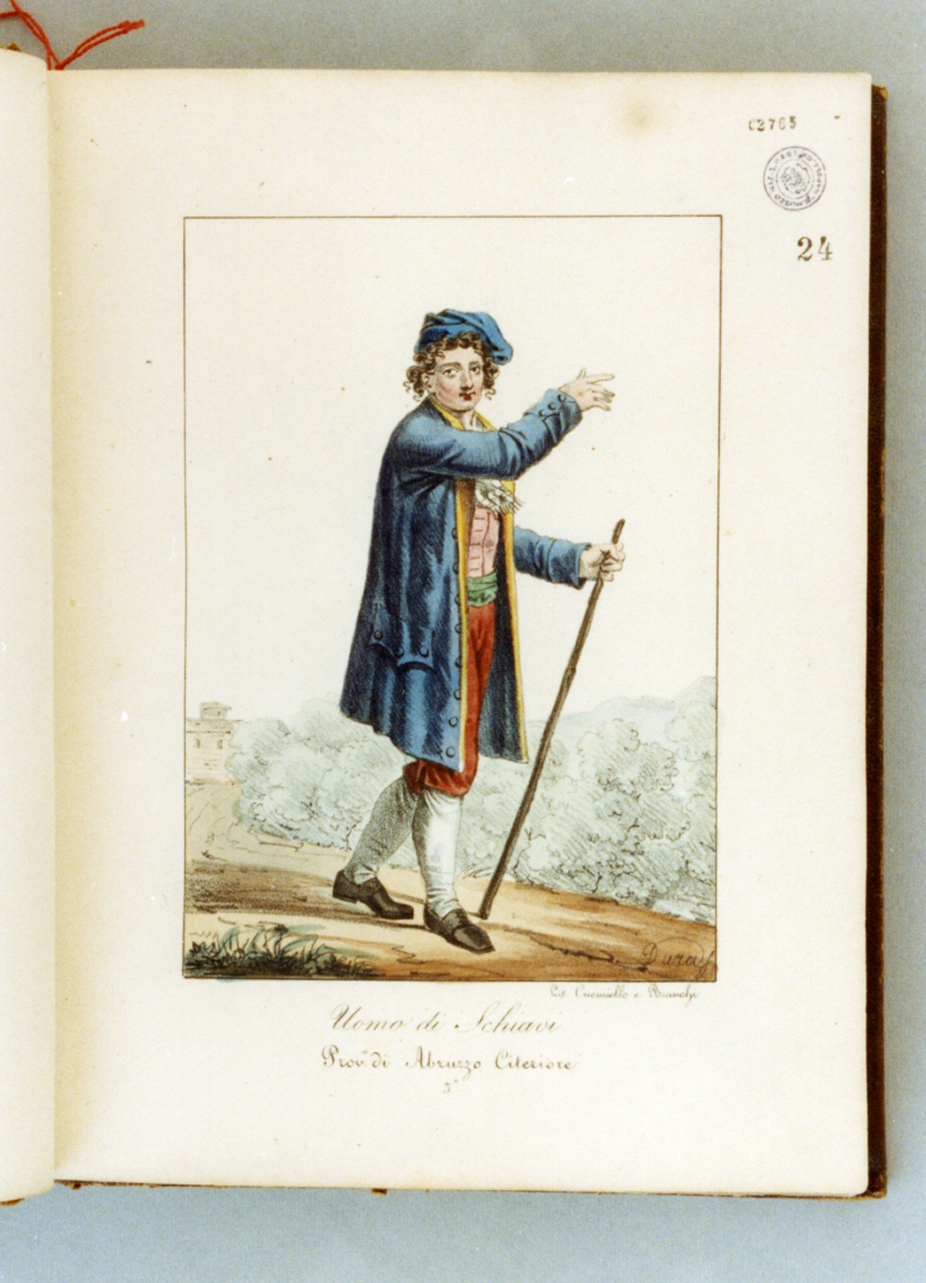 figura maschile in costume tradizionale (stampa a colori) di Bianchi Lorenzo, Dura Gaetano, Cuciniello Domenico (sec. XIX)