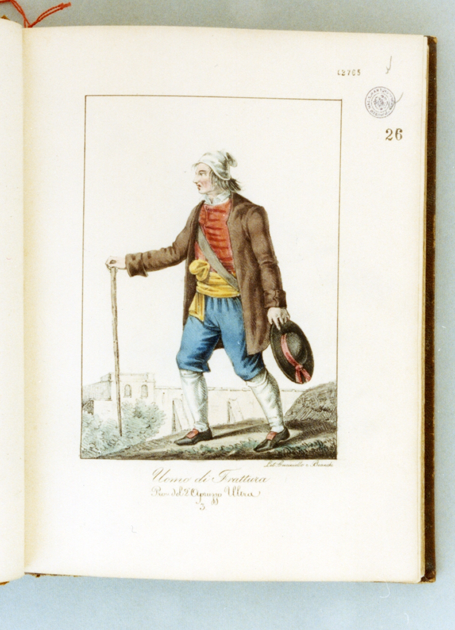 figura maschile in costume tradizionale (stampa a colori) di Bianchi Lorenzo, Cuciniello Domenico (sec. XIX)