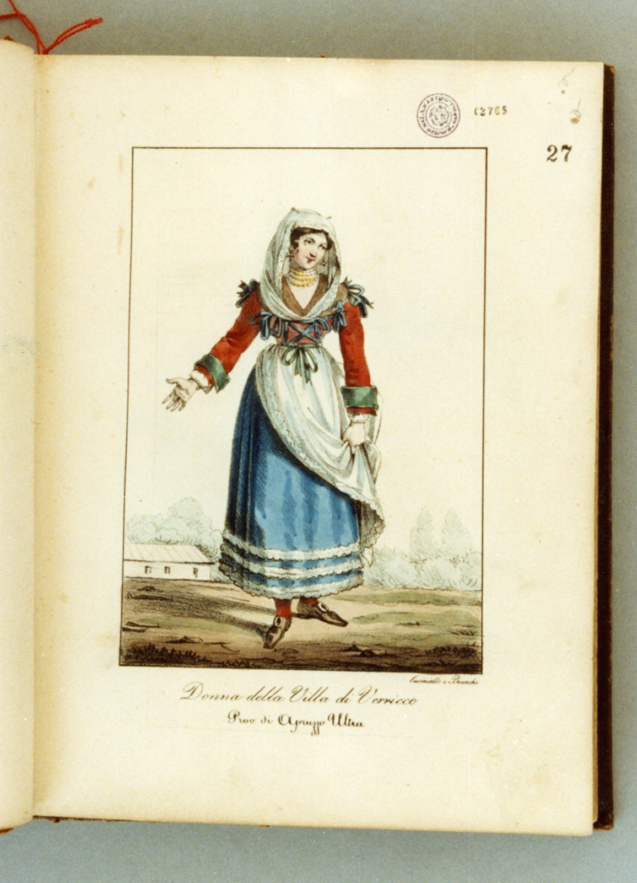 figura femminile in costume tradizionale (stampa a colori) di Cuciniello Domenico, Bianchi Lorenzo (sec. XIX)