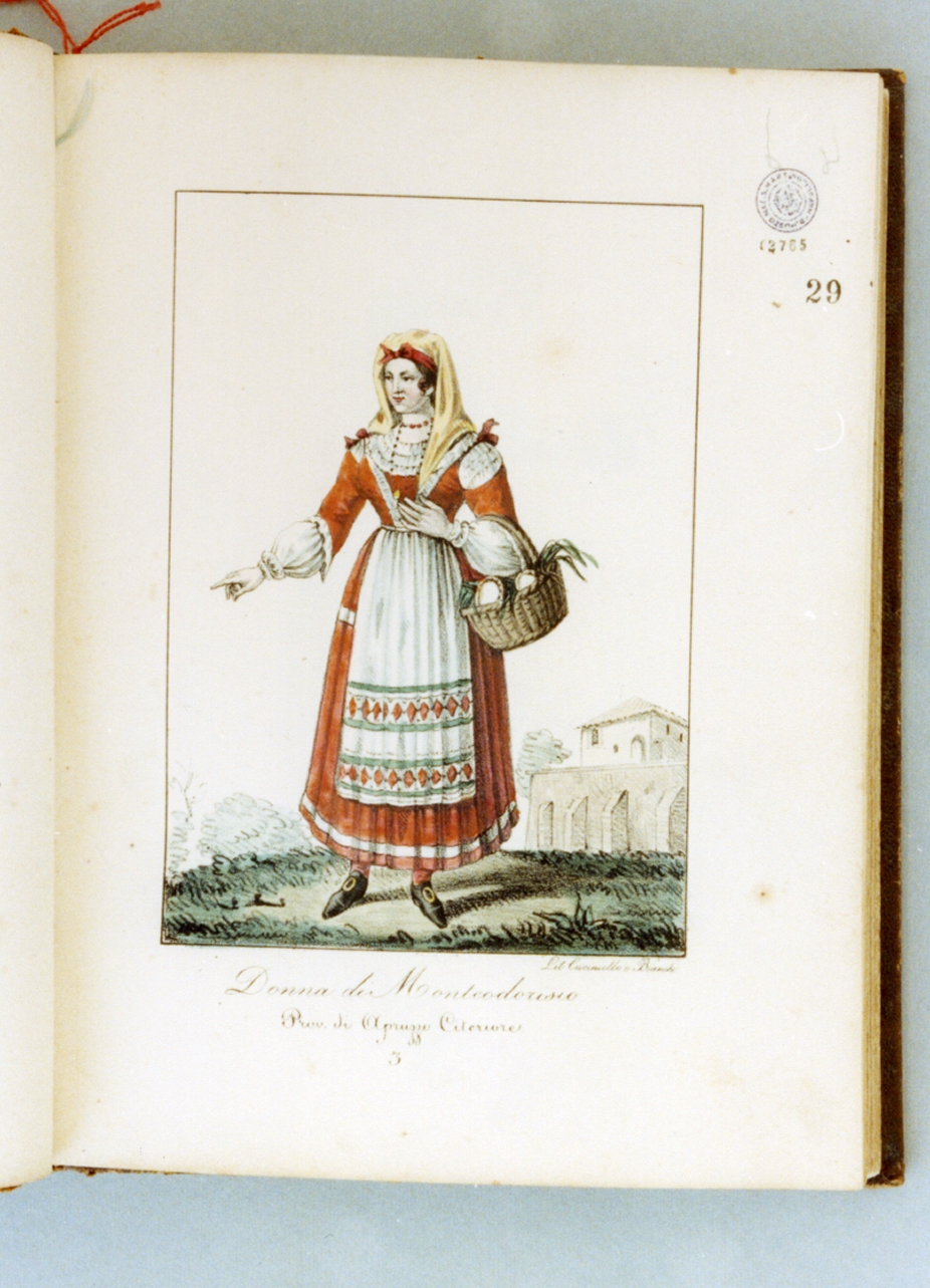 figura femminile di Monteodoriso in costume popolare (stampa a colori) di Cuciniello Domenico, Bianchi Lorenzo (sec. XIX)