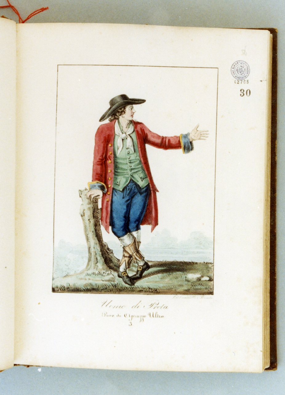 figura maschile in costume tradizionale (stampa a colori) di Bianchi Lorenzo, Cuciniello Domenico (sec. XIX)