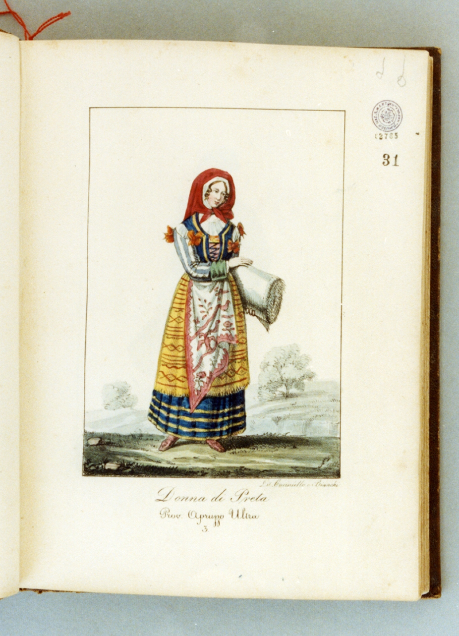 figura femminile in costume tradizionale (stampa a colori) di Cuciniello Domenico, Bianchi Lorenzo (sec. XIX)