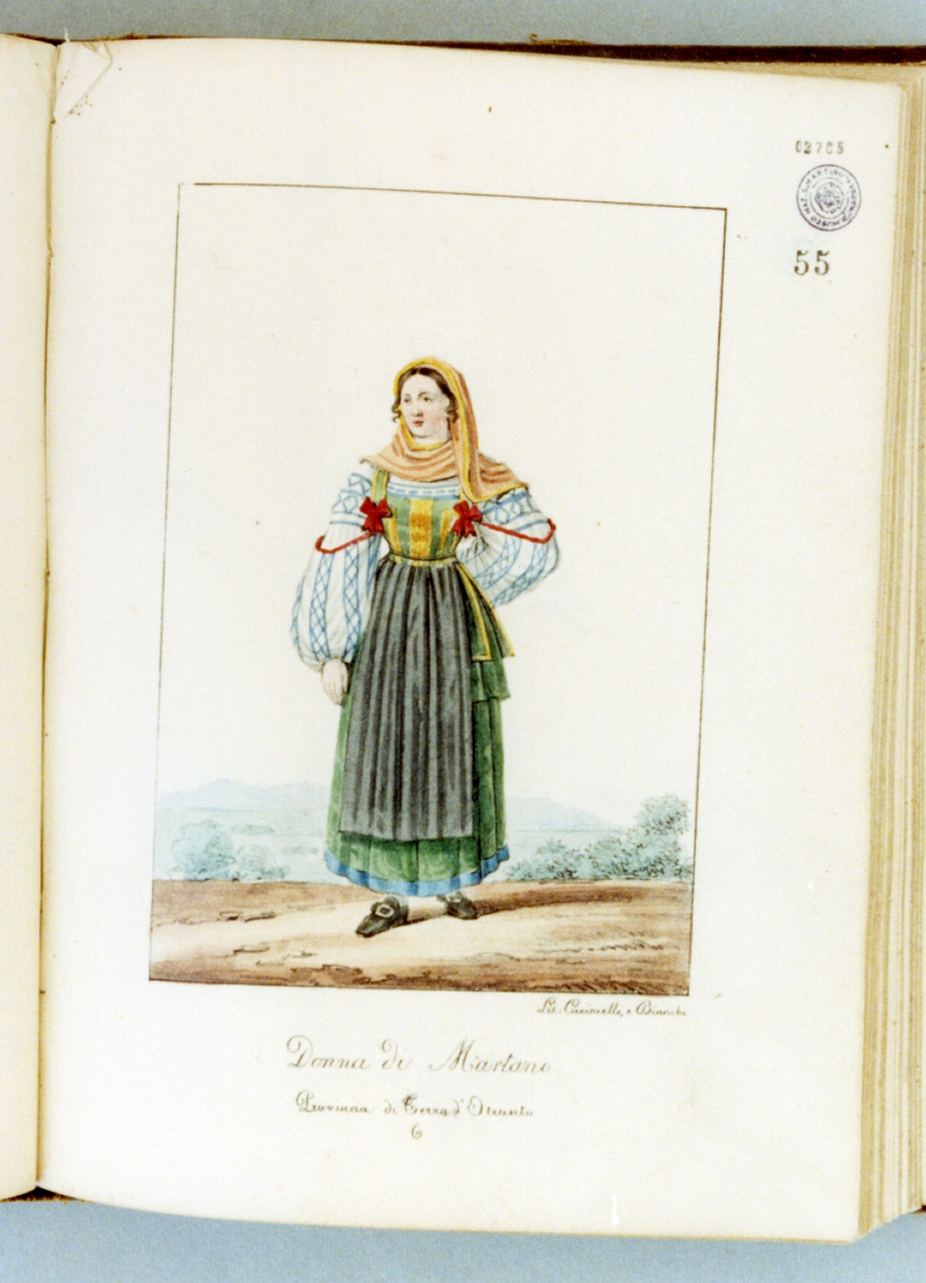 figura femminile in costume tradizionale (stampa a colori) di Cuciniello Domenico, Bianchi Lorenzo (sec. XIX)