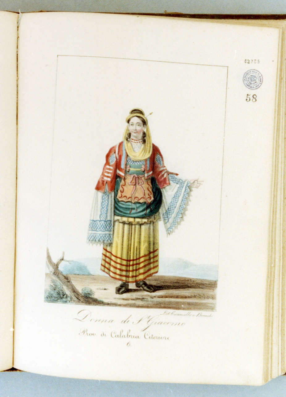 figura femminile in costume tradizionale (stampa a colori) di Cuciniello Domenico, Bianchi Lorenzo (sec. XIX)