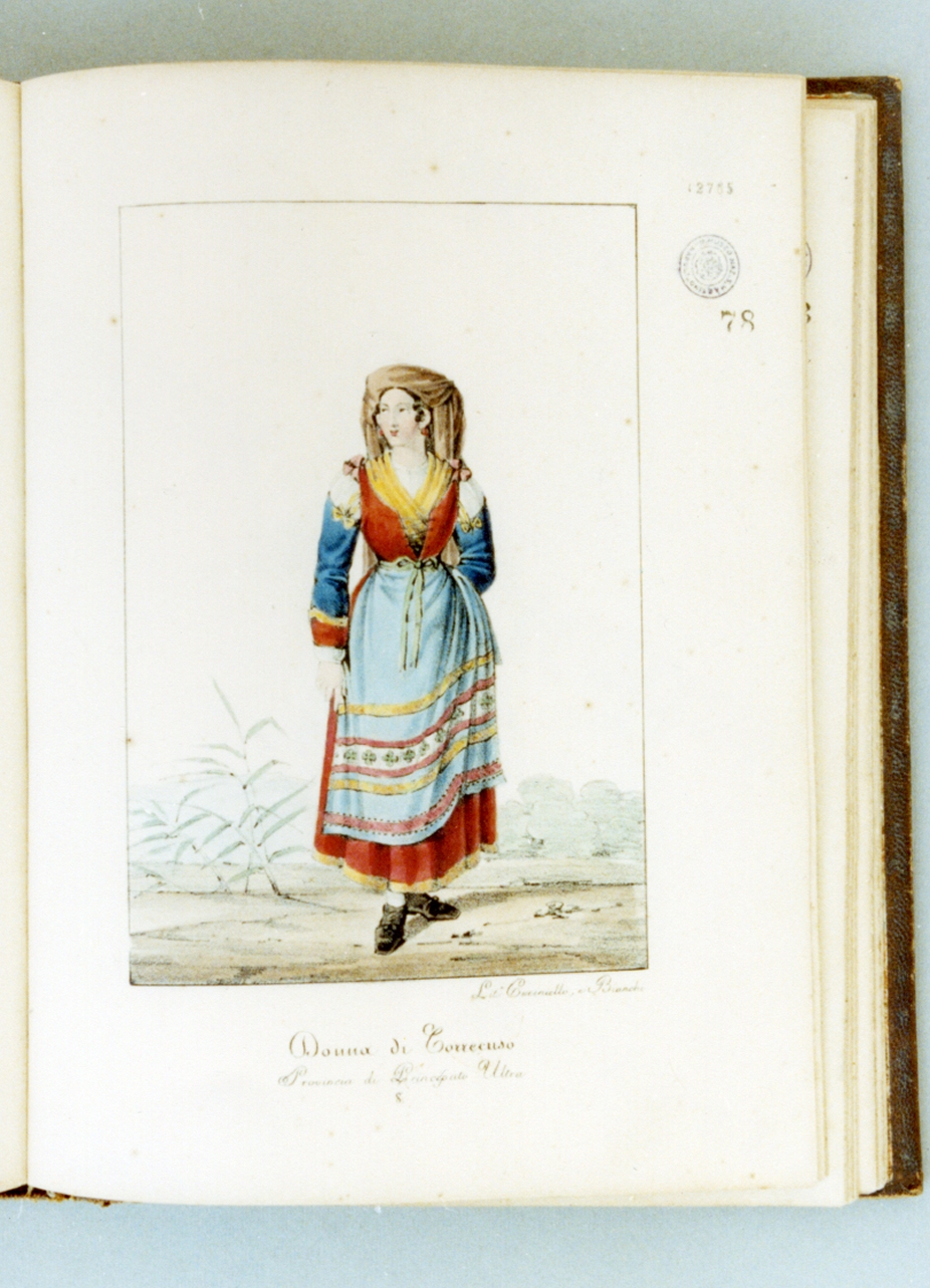 figura femminile in costume tradizionale (stampa a colori) di Cuciniello Domenico, Bianchi Lorenzo (sec. XIX)