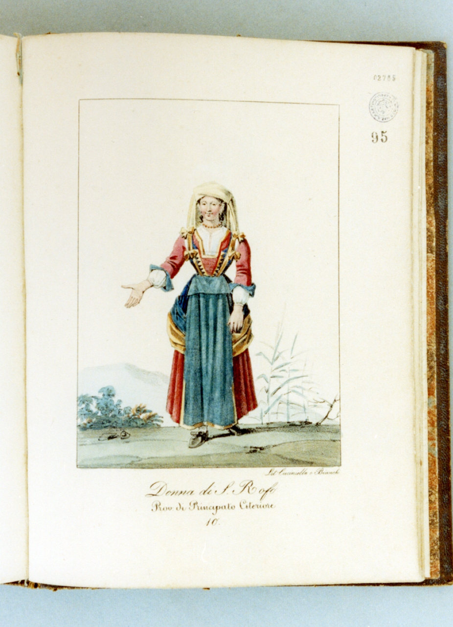 figura femminile in costume tradizionale (stampa a colori) di Cuciniello Domenico, Bianchi Lorenzo (sec. XIX)