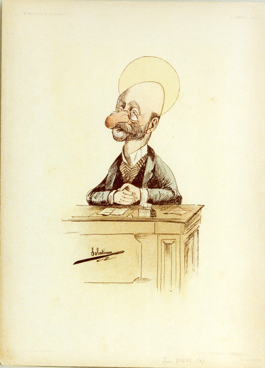 caricatura (stampa a colori) di Buonsollazzi Mario detto Solatium (sec. XX)