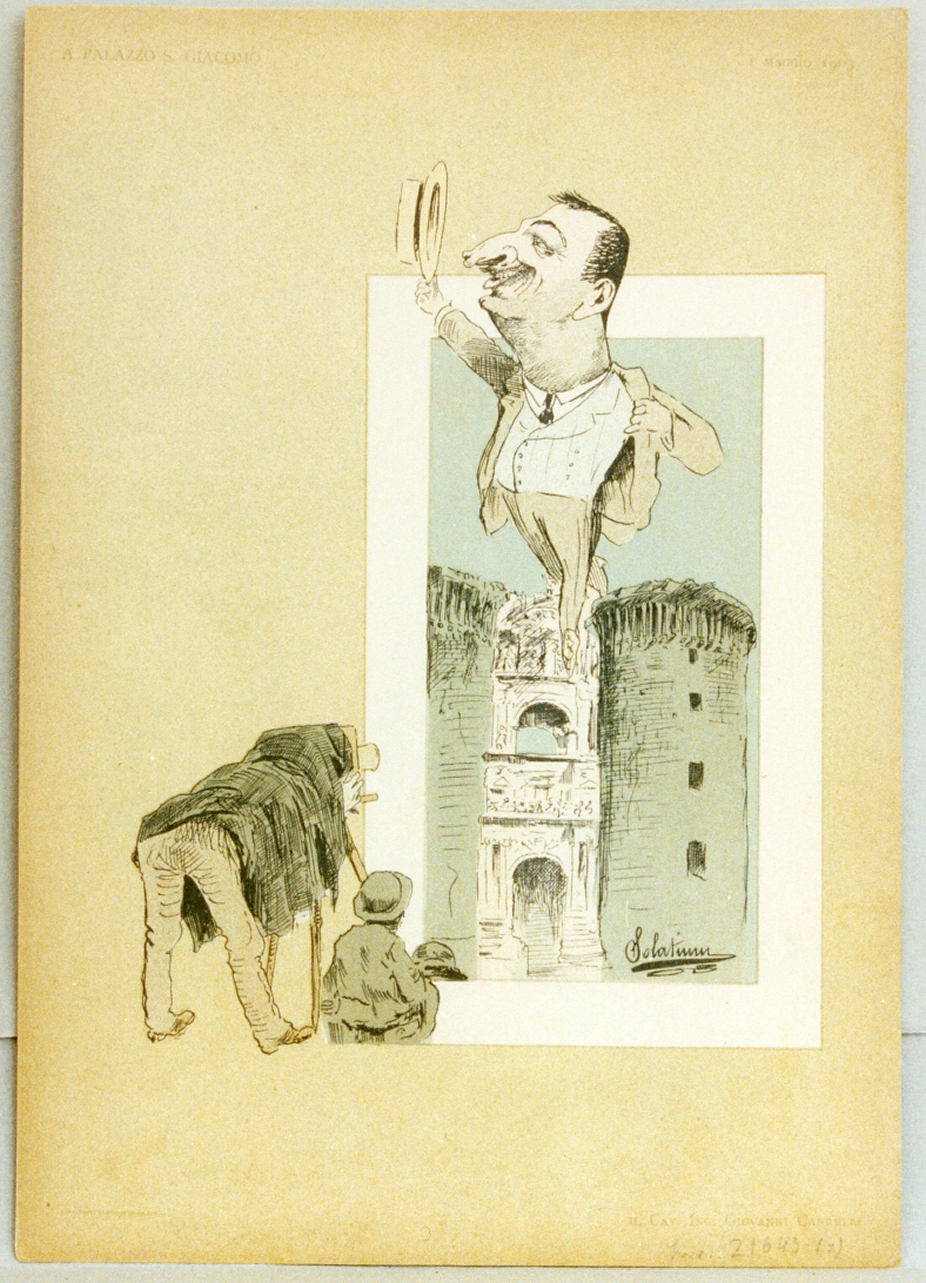 caricatura (stampa a colori) di Buonsollazzi Mario detto Solatium (sec. XX)