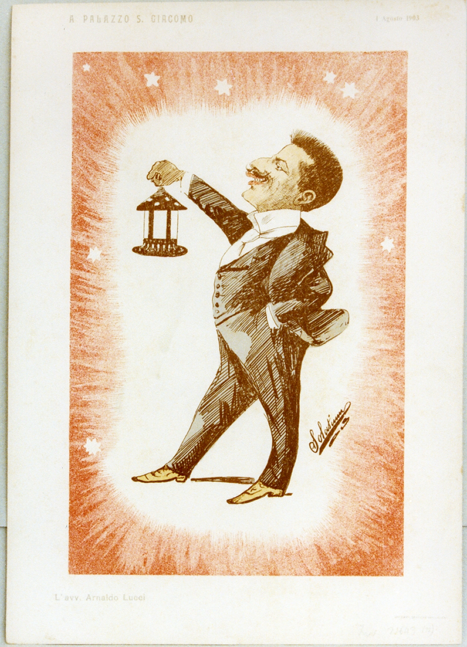 caricatura (stampa a colori) di Buonsollazzi Mario detto Solatium (sec. XX)