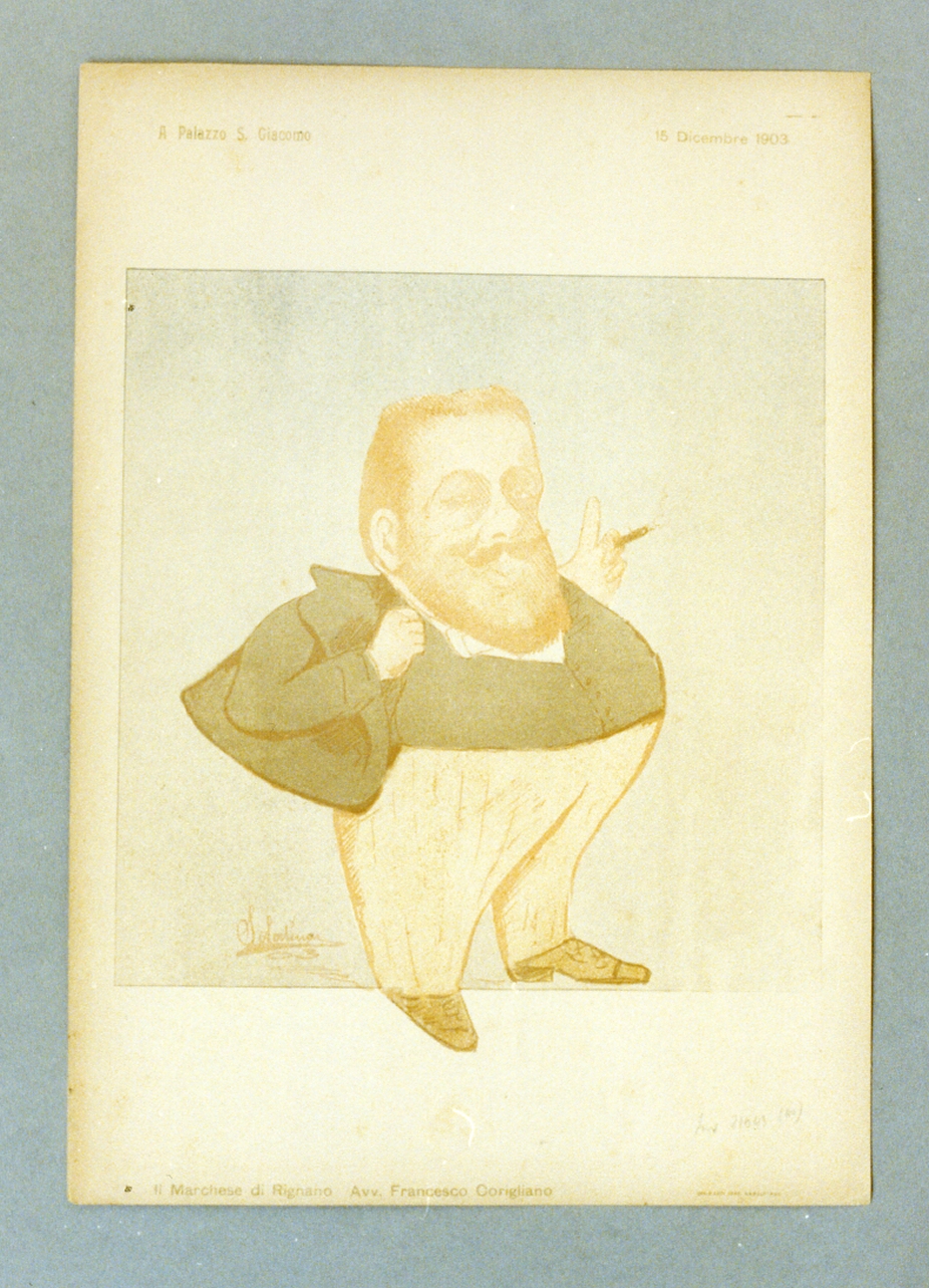 caricatura (stampa a colori) di Buonsollazzi Mario detto Solatium (sec. XX)
