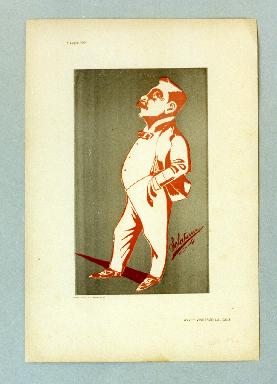caricatura (stampa a colori) di Buonsollazzi Mario detto Solatium (sec. XX)