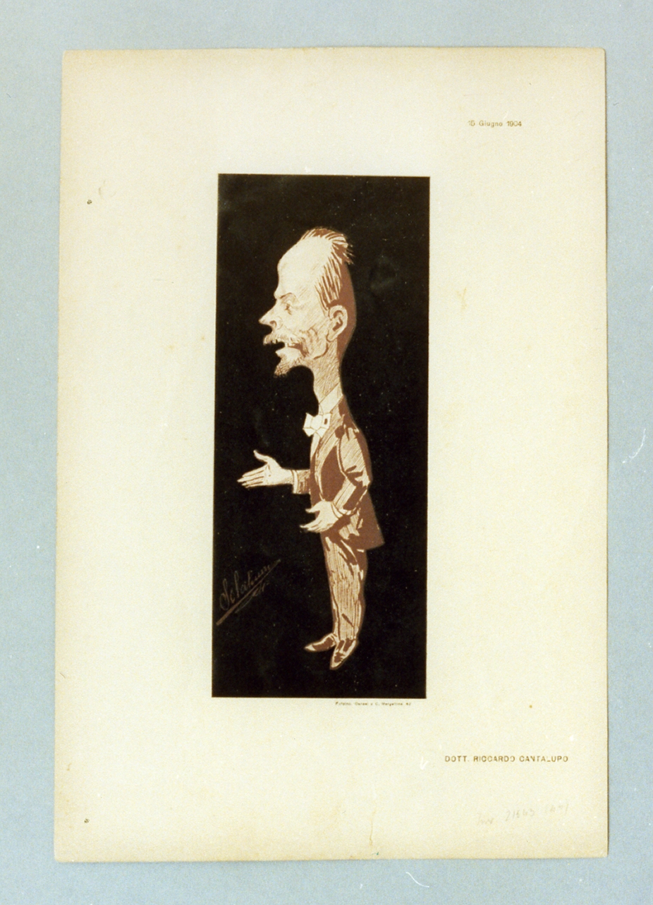 caricatura (stampa a colori) di Buonsollazzi Mario detto Solatium (sec. XX)