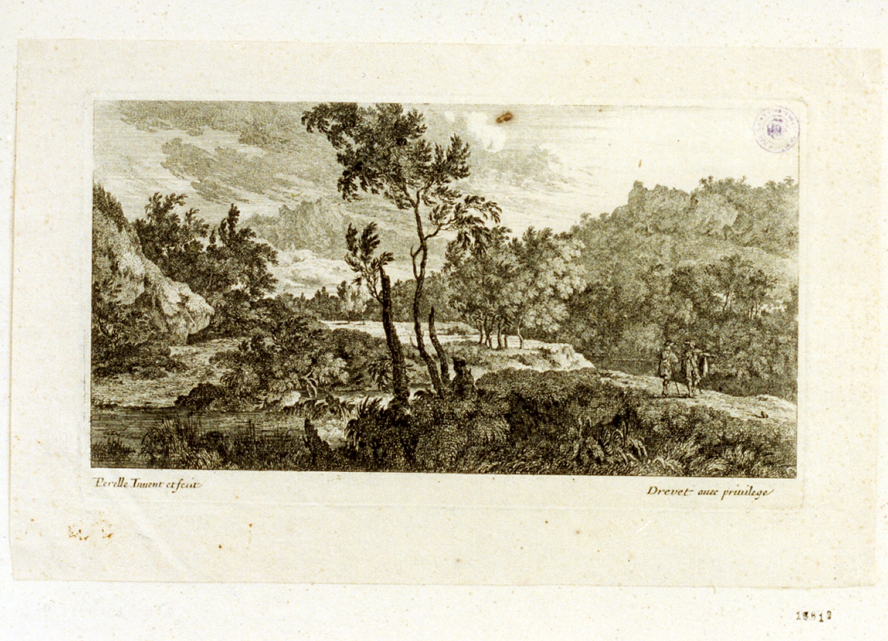 paesaggio boscoso (stampa tagliata) - ambito francese (sec. XVII)