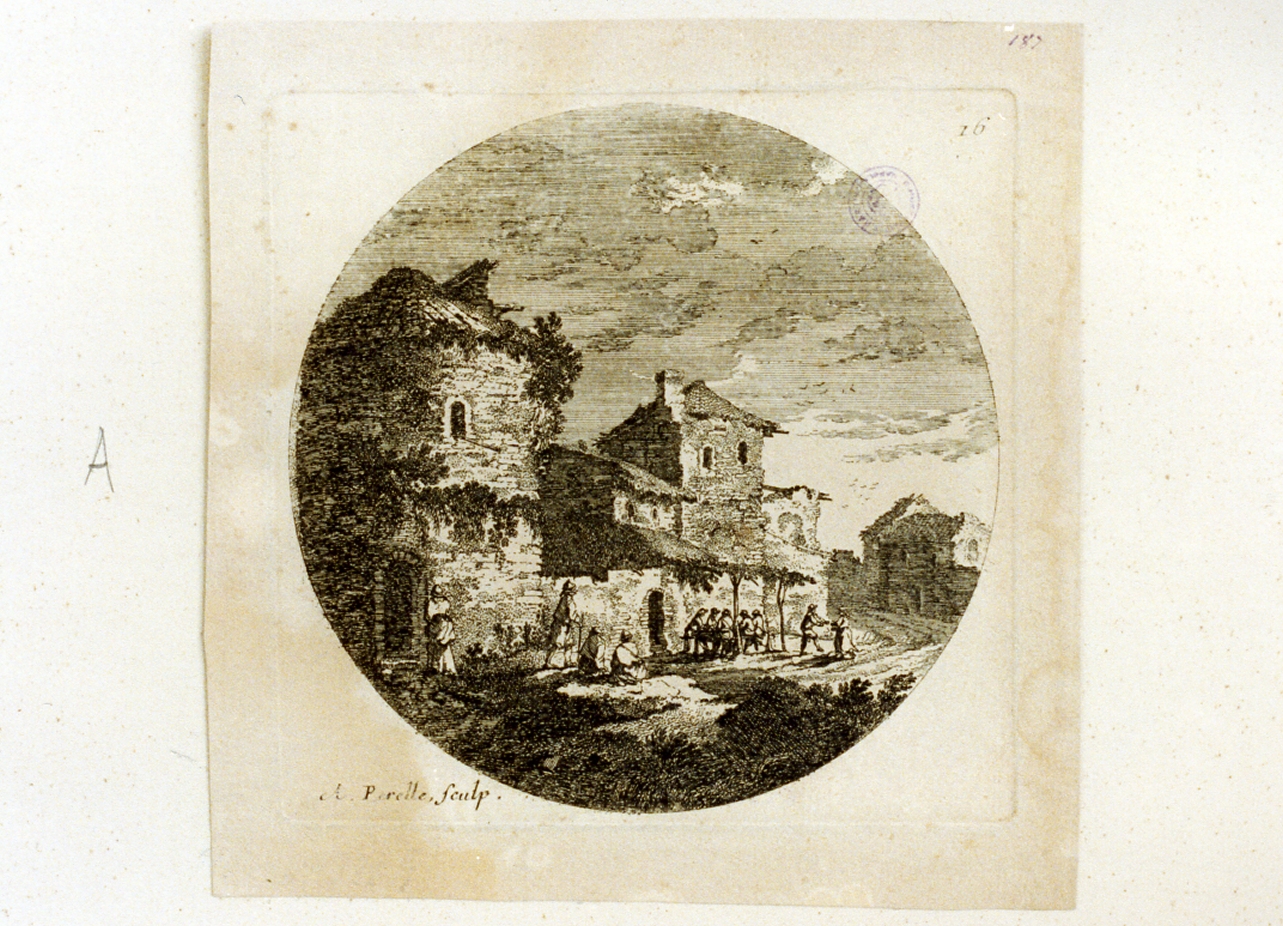 paesaggio (stampa tagliata) di Perelle Adam (sec. XVII)