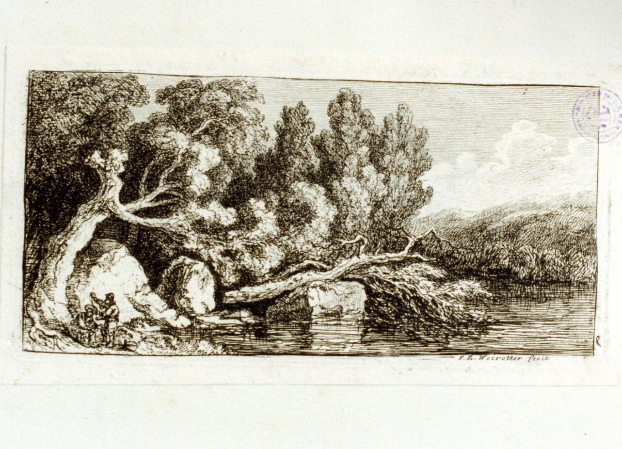 paesaggio lacustre (stampa tagliata) di Weirotter Franz Edmund (sec. XVIII)