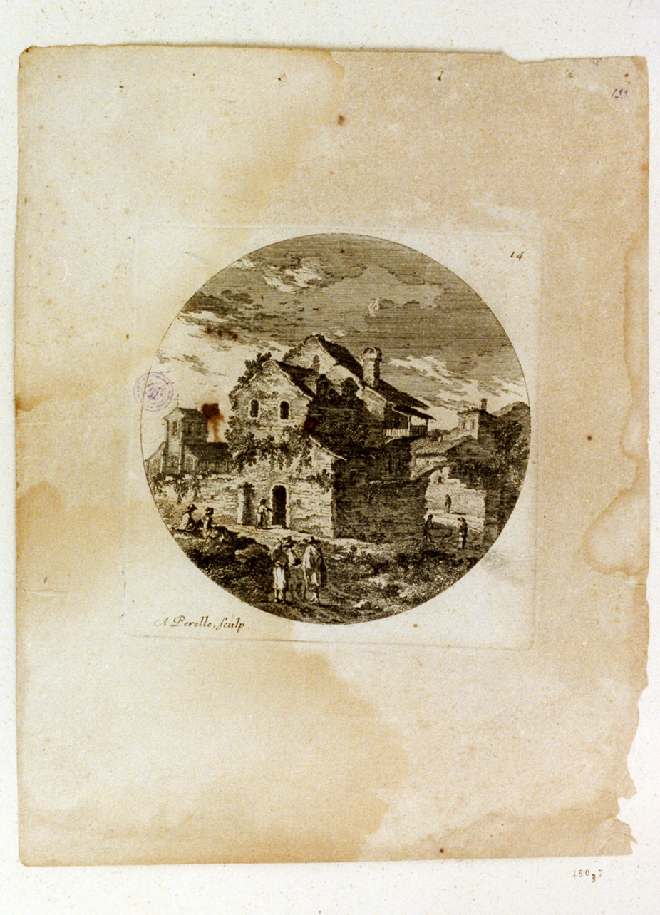 paesaggio con architetture (stampa) di Perelle Adam (sec. XVII)