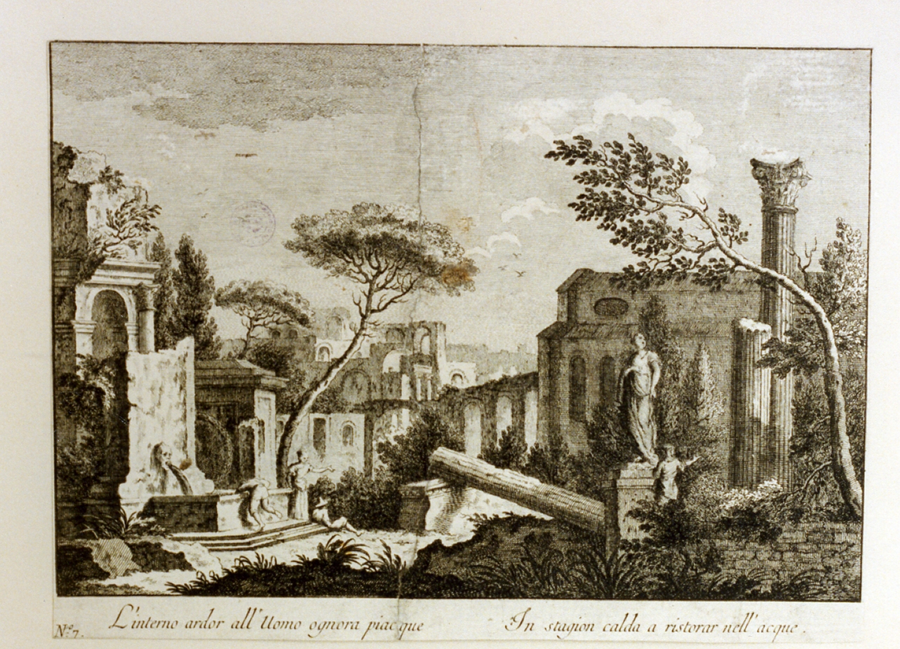 paesaggio con rovine (stampa) di Ricci Marco (secc. XVIII/ XIX)