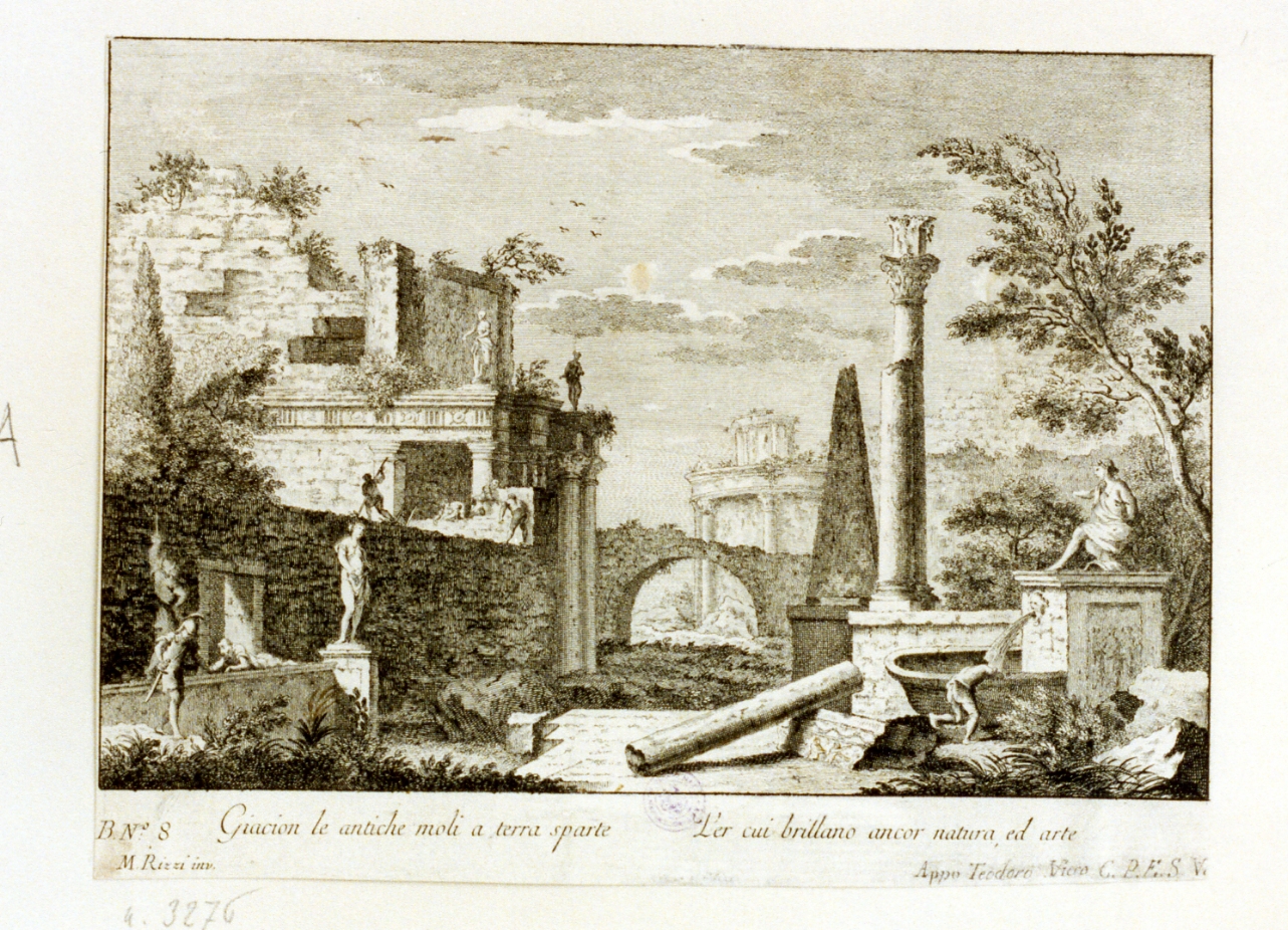 paesaggio con rovine (stampa) di Ricci Marco (secc. XVIII/ XIX)