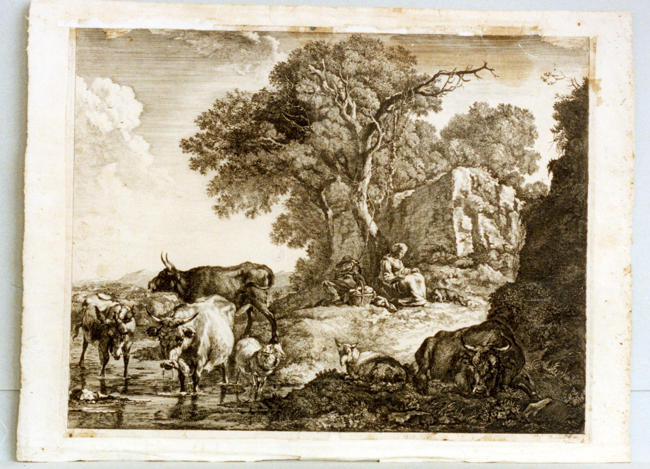 scena pastorale (stampa) - ambito tedesco (seconda metà sec. XVII)