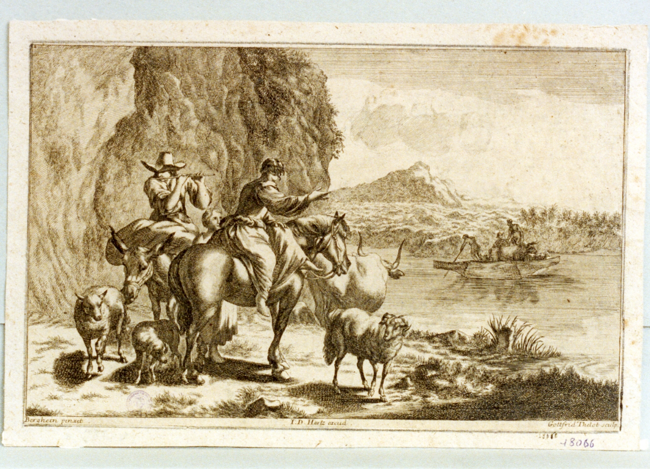 paesaggio lacustre (stampa) di Thelott Johann Gottfried (sec. XVIII)