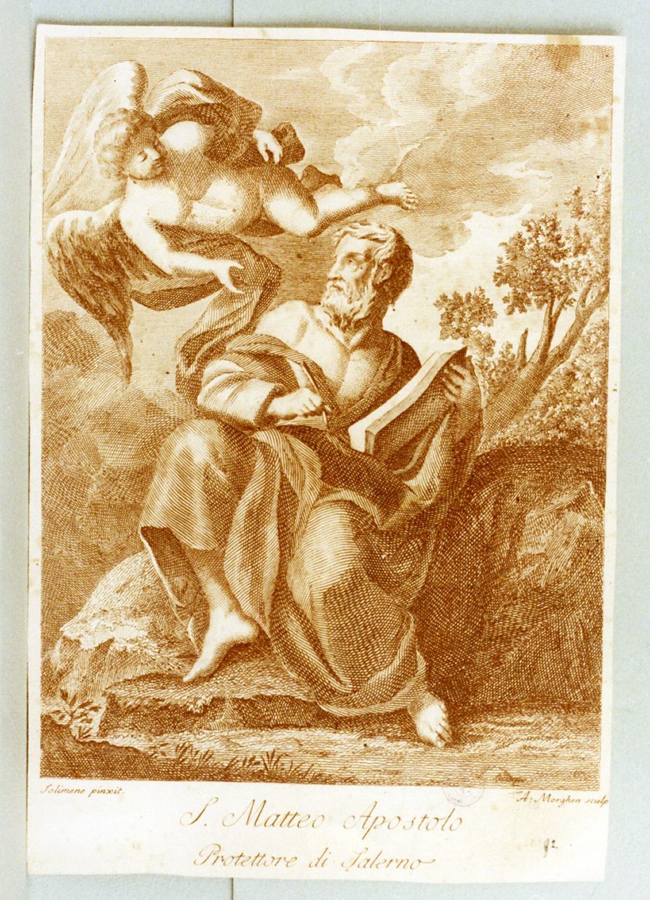 San Matteo e l'angelo (stampa a colori) di Morghen Antonio detto Tenente (sec. XIX)