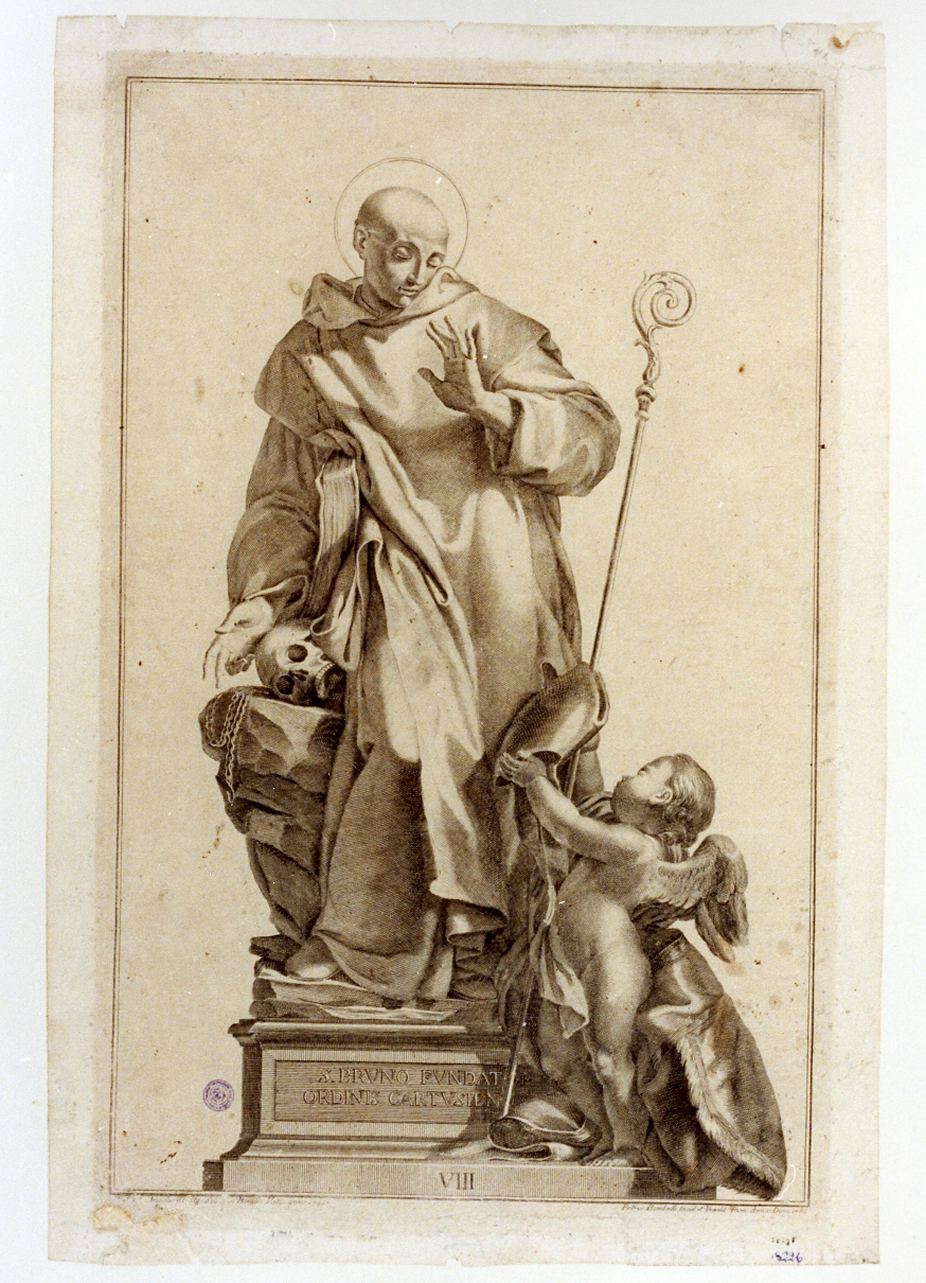 statua di San Bruno (stampa tagliata) di Bombelli Pietro Leone (sec. XVIII)
