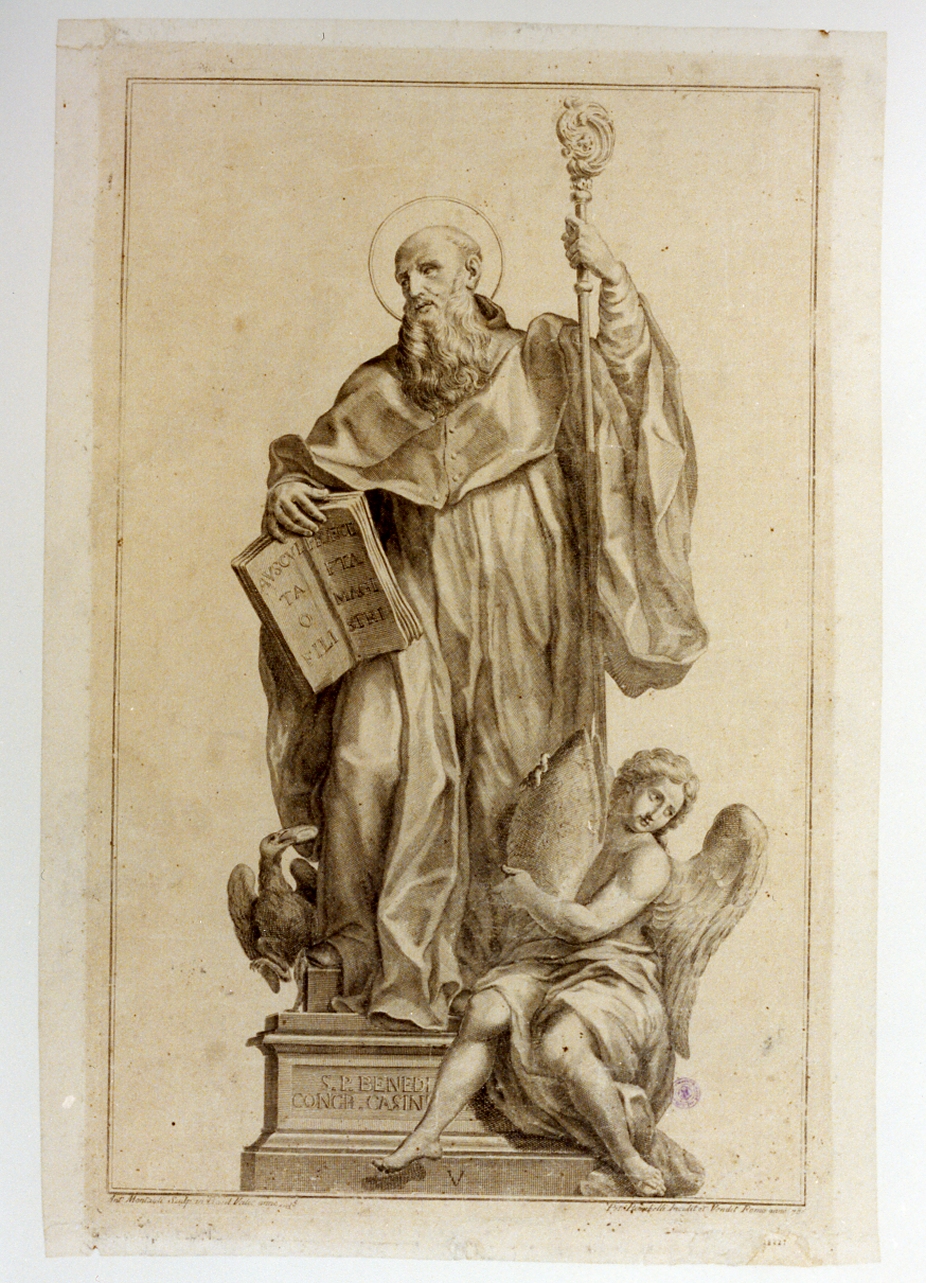 statua di San Benedetto (stampa tagliata) di Bombelli Pietro Leone (sec. XVIII)
