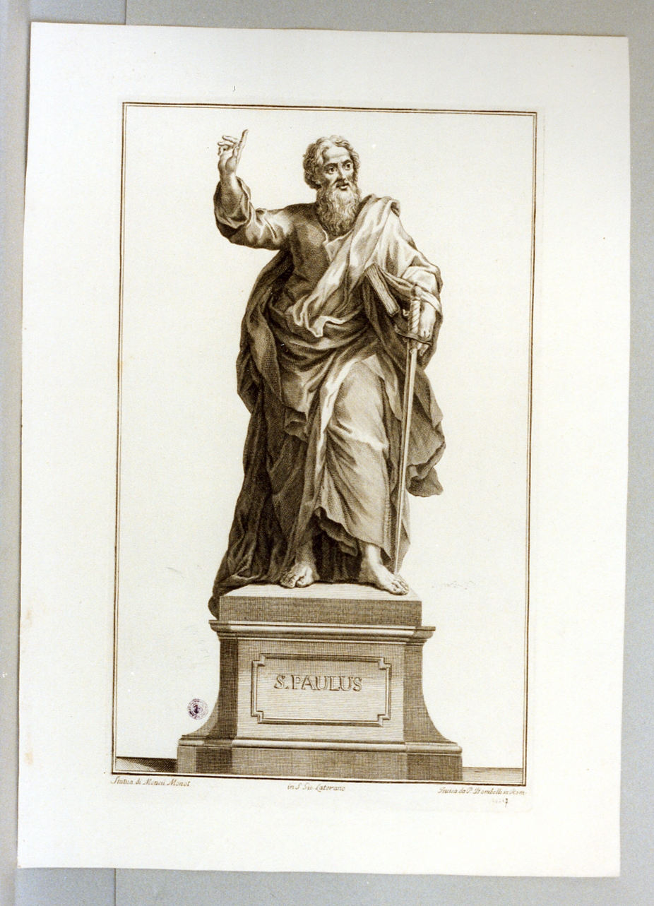 statua di San Paolo (stampa) di Monnot Pierre Etienne, Bombelli Pietro Leone (secc. XVIII/ XIX)