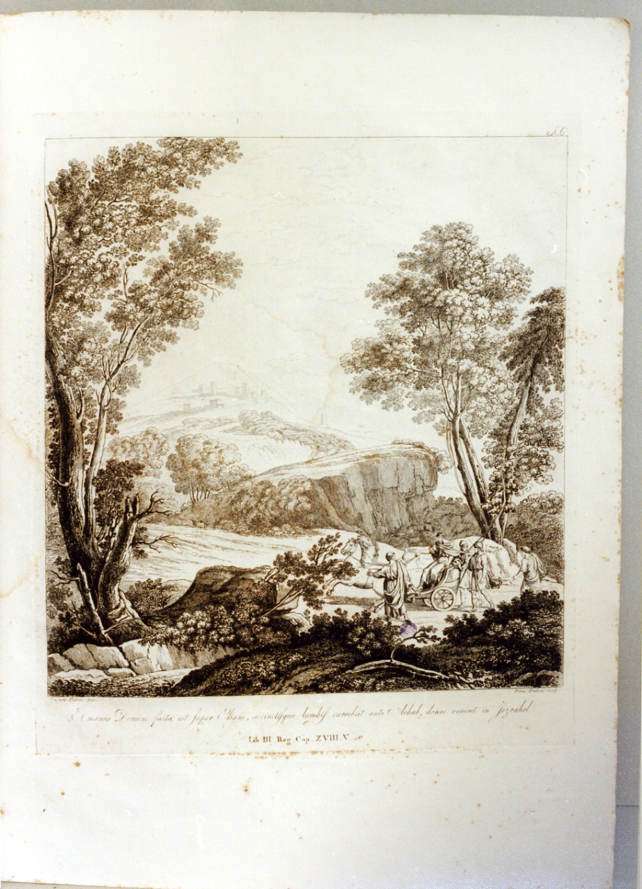 Elia annuncia la siccità ad Achab (stampa) di Dughet Gaspard detto Pussino, Parboni Pietro (sec. XIX)