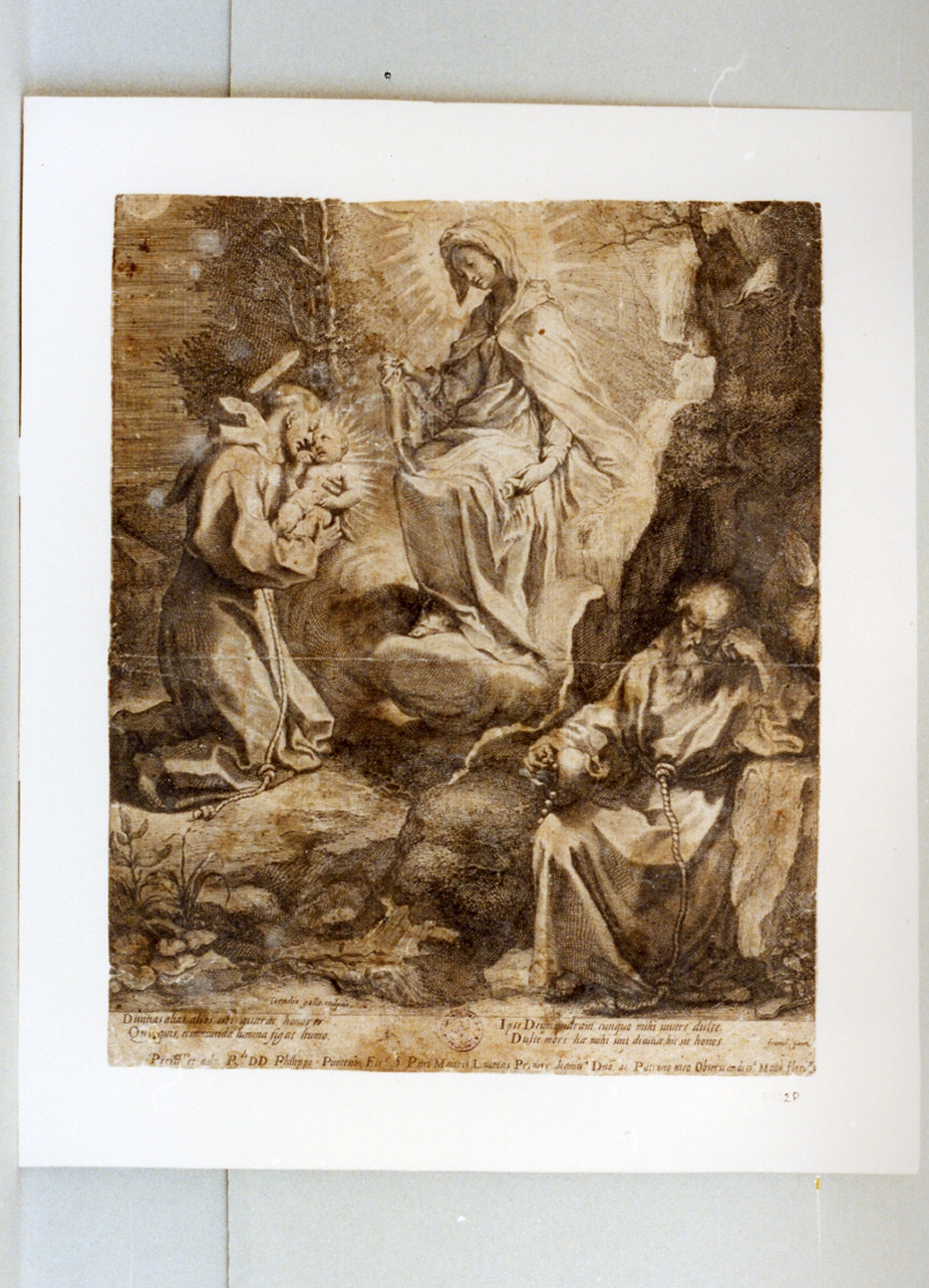 San Francesco d'Assisi riceve Gesù Bambino dalla Madonna (stampa) di Vanni Francesco (sec. XVII)