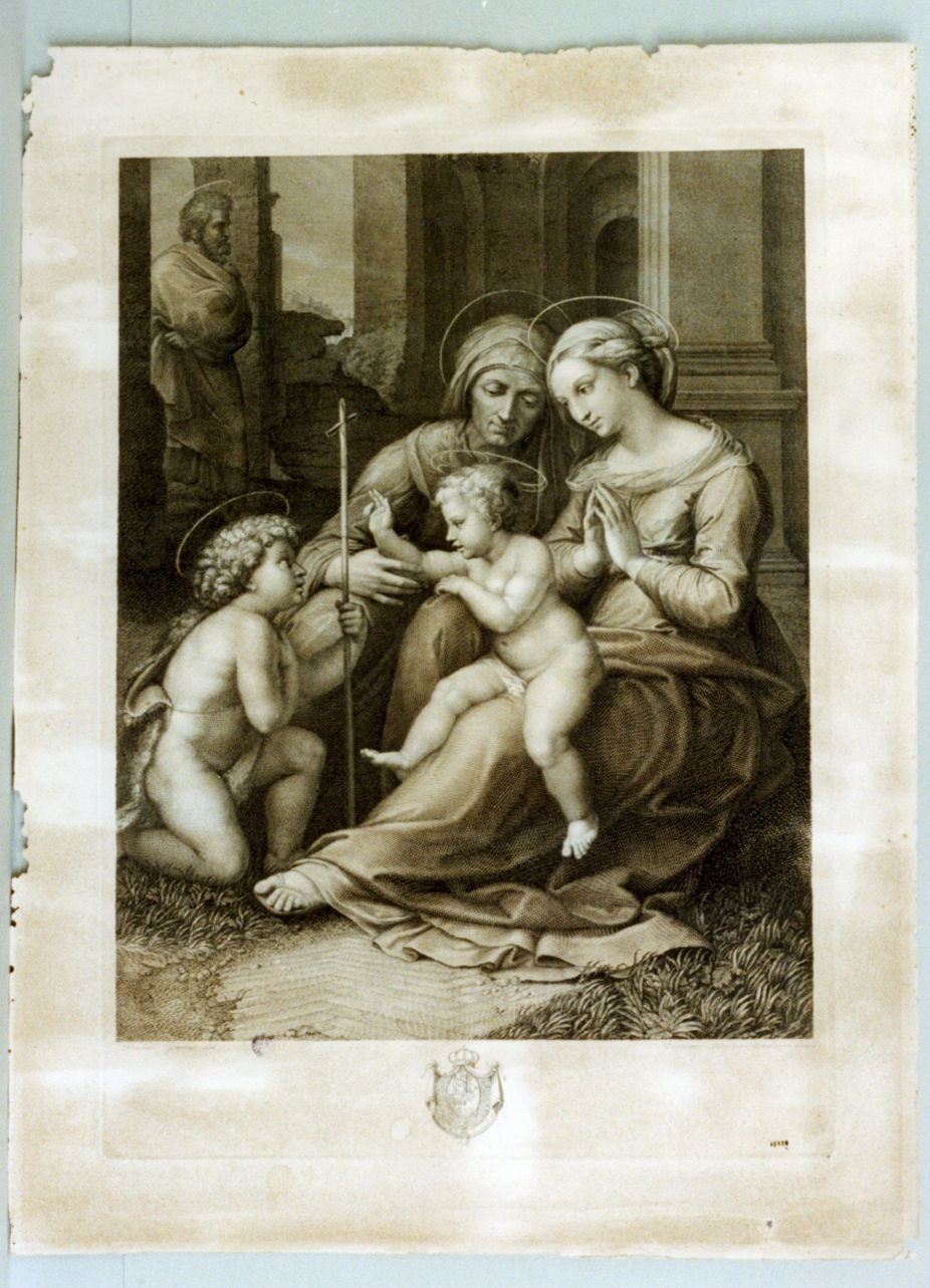 Sacra Famiglia con San Giovanni Battista bambino (stampa) di Morghen Guglielmo, Girgenti Paolino (prima metà sec. XIX)