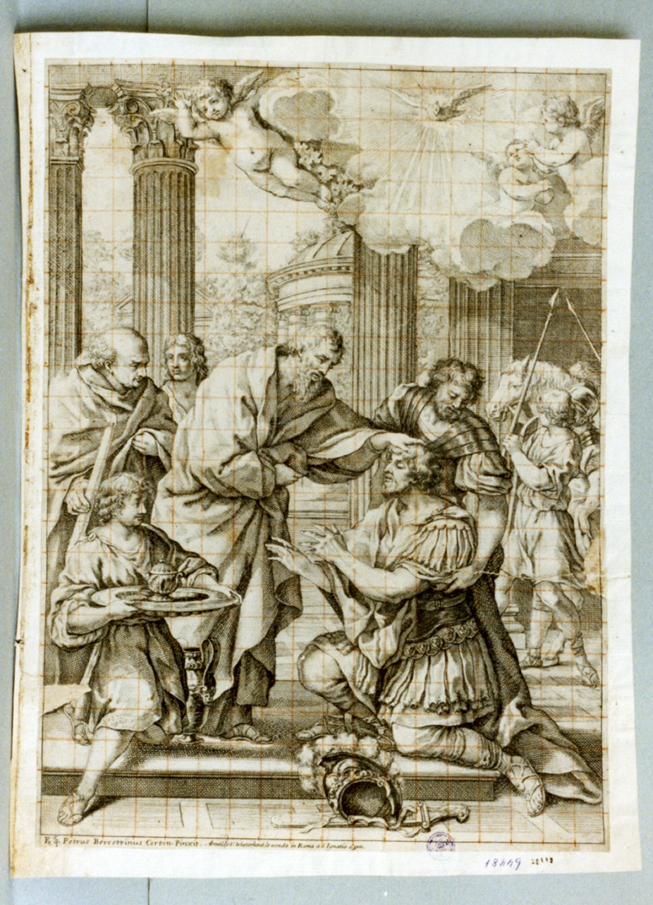 San Pietro battezza il centurione Cornelio (stampa) di Berrettini Pietro detto Pietro da Cortona (secc. XVII/ XVIII)