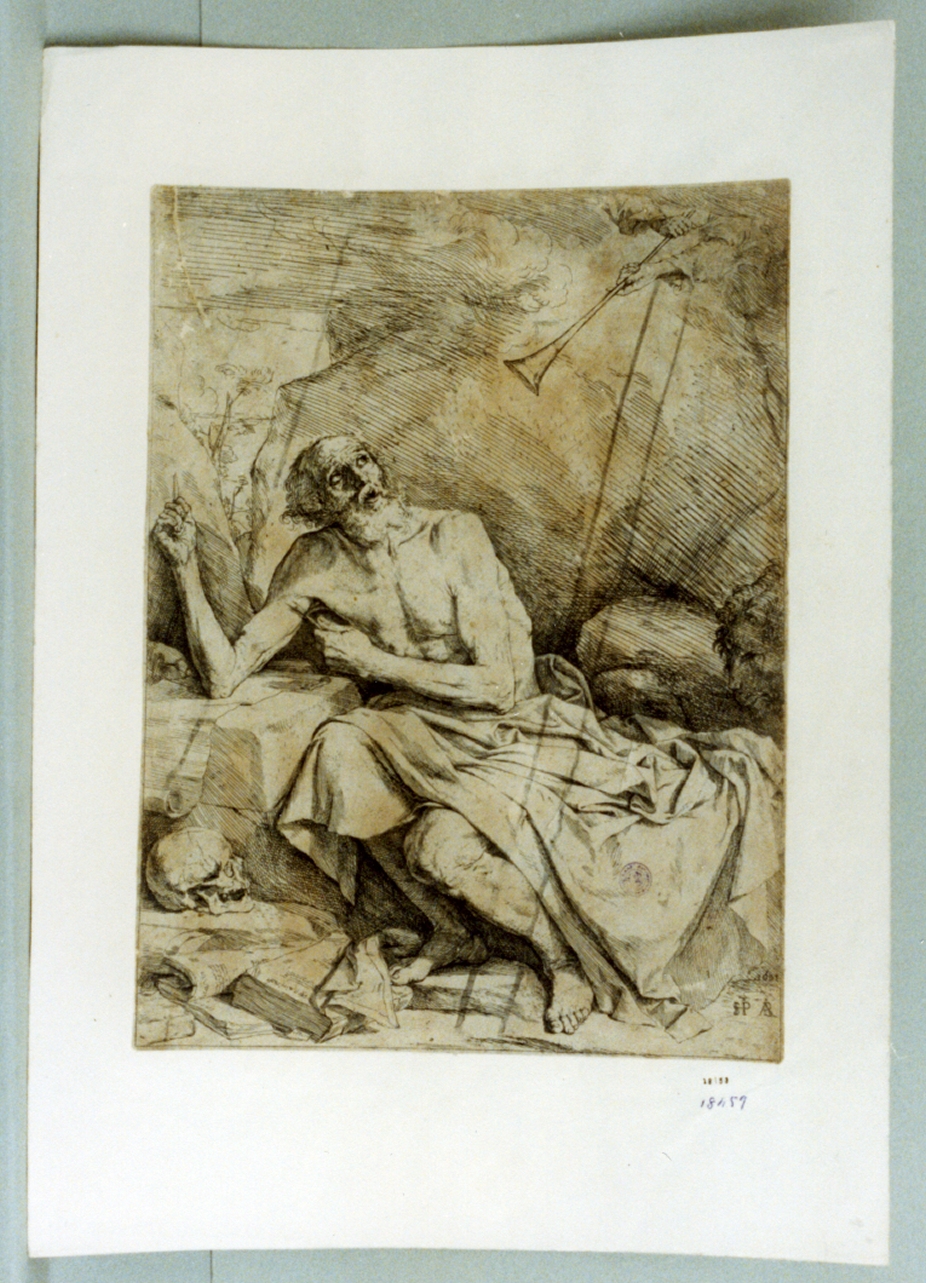 San Girolamo in meditazione (stampa) di De Ribera Jusepe detto Spagnoletto (sec. XVII)