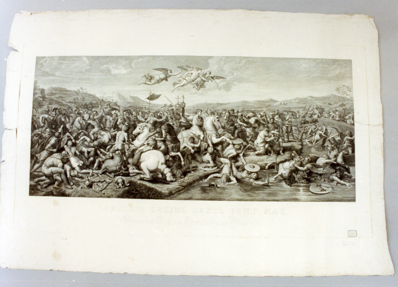 apparizione della croce a Costantino durante la battaglia di ponte Milvio (stampa) - ambito italiano (sec. XIX)