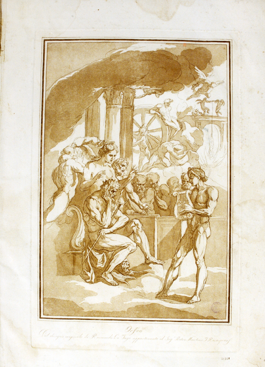 Orfeo riceve da Plutone il permesso di ricondurre sulla terra Euridice (stampa a colori) di Rosaspina Francesco (secc. XVIII/ XIX)