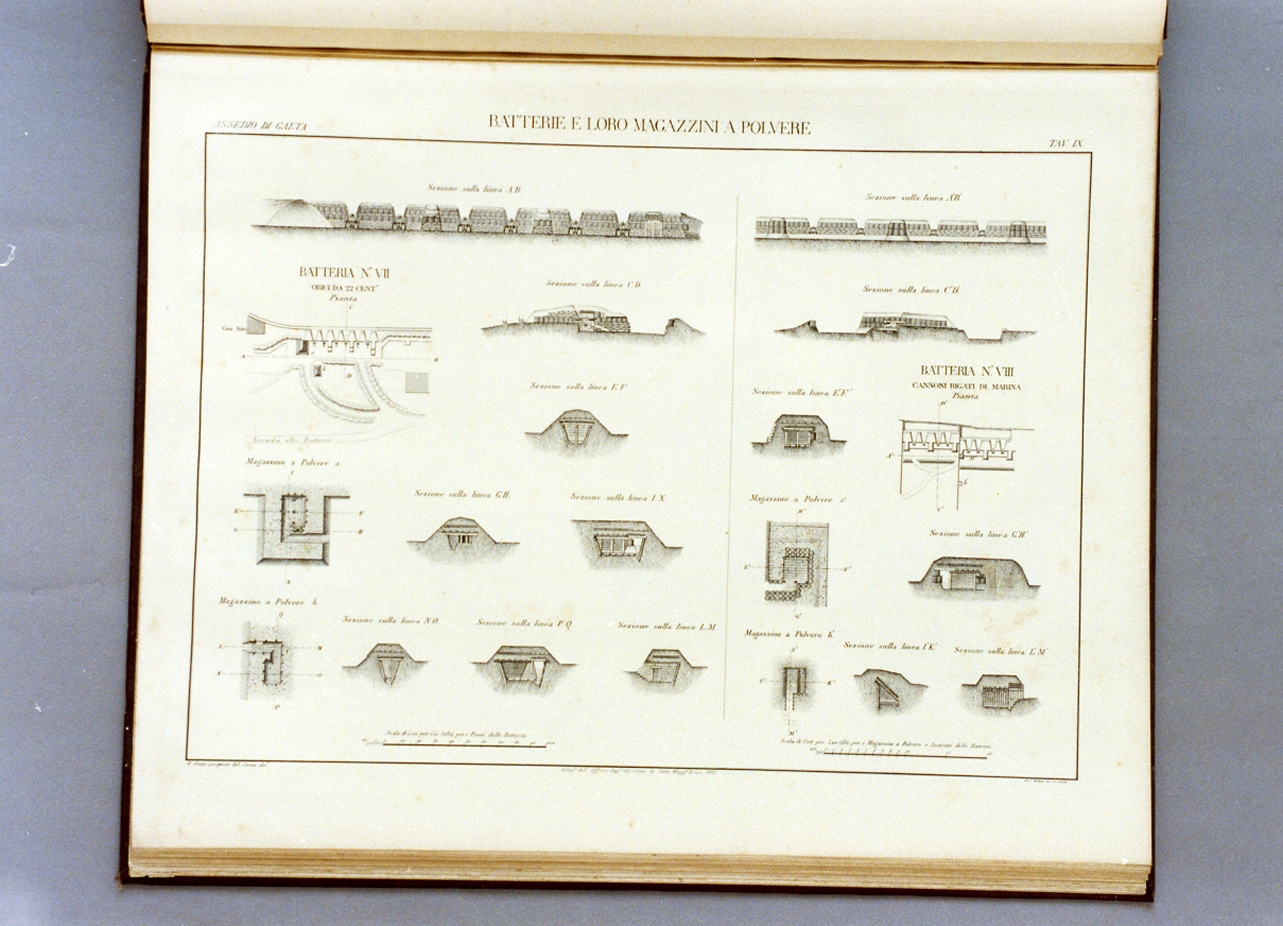 piante e sezioni delle batterie dell'assedio per Gaeta (stampa) - ambito italiano (sec. XIX)