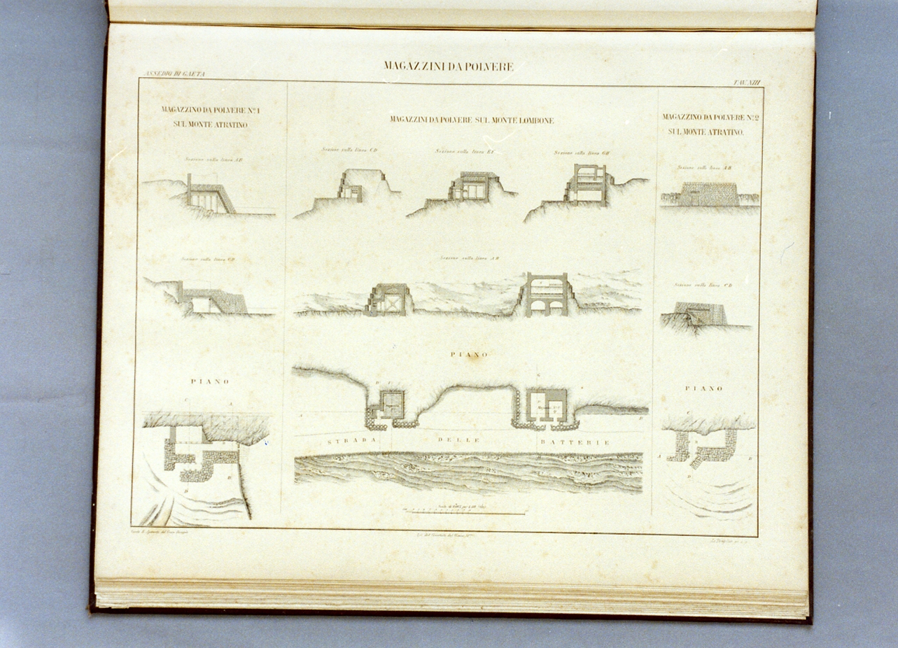 piante e sezioni delle batterie dell'assedio per Gaeta (stampa) - ambito italiano (sec. XIX)