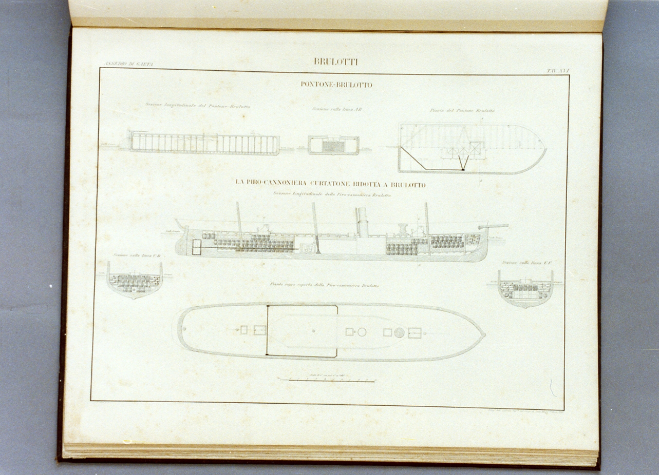 sezioni dei brulotti dell'assedio di Gaeta (stampa) - ambito francese (sec. XIX)
