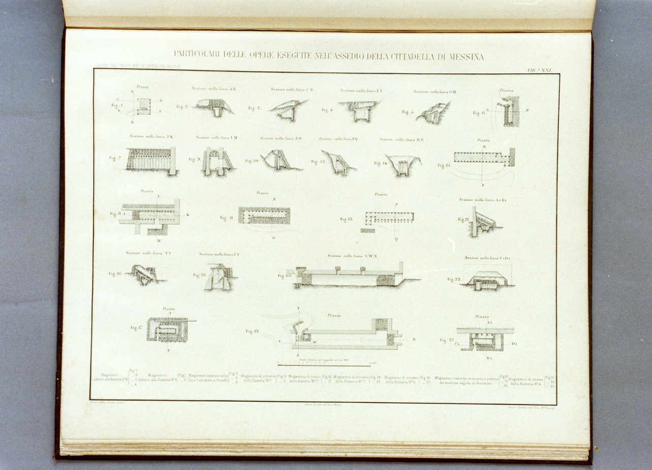 piante e sezioni delle opere nell'assedio di Messina (stampa) - ambito italiano (sec. XIX)
