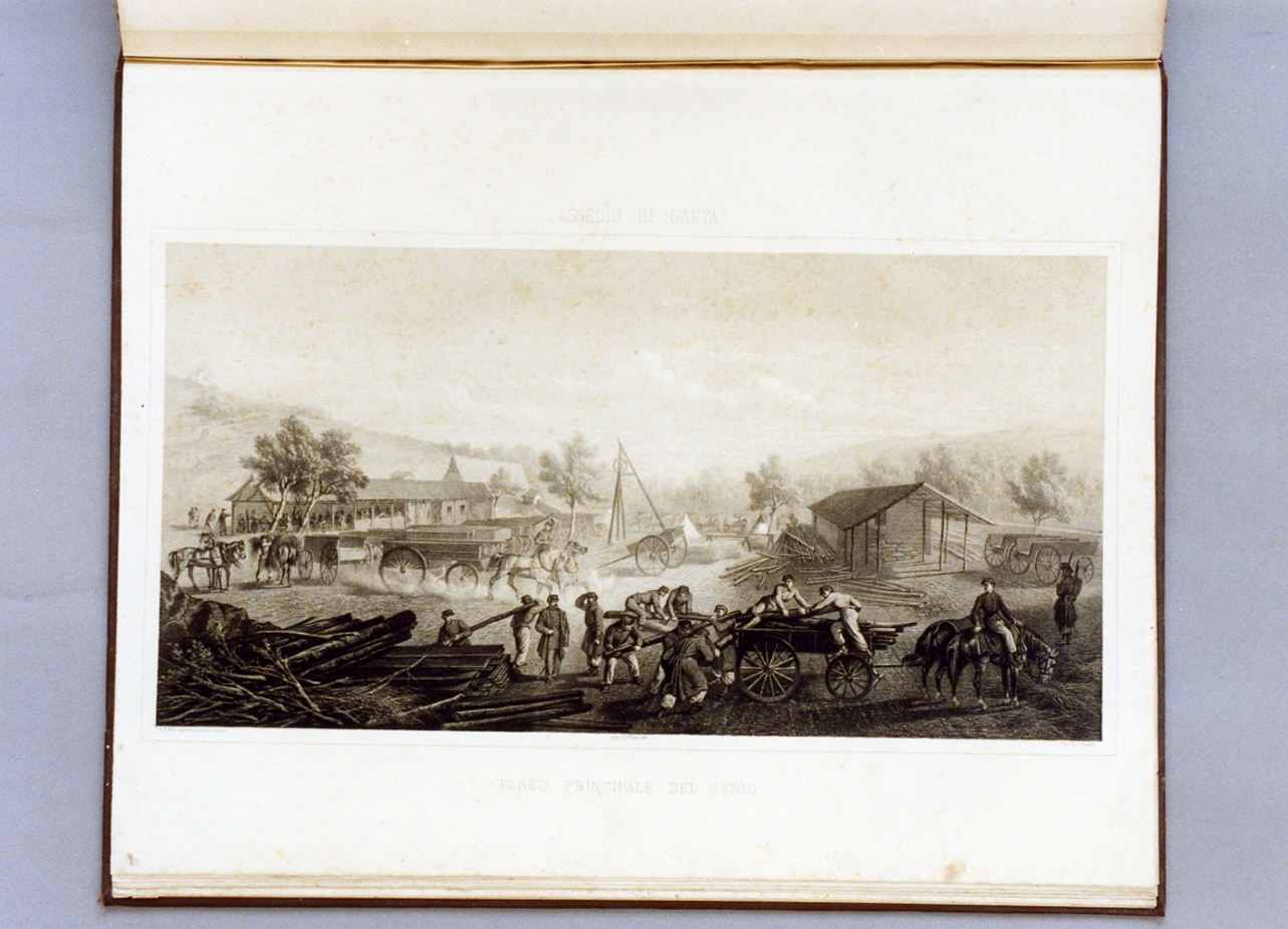 veduta del parco pricipale del genio durante l'assedio di Gaeta (stampa a colori) di Bucco Luigi (sec. XIX)