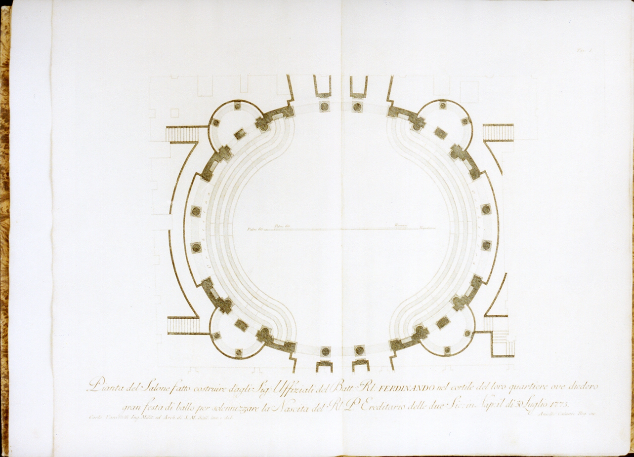 sezione di un salone edificato per la nascita del principe ereditariodelle due Sicilie (stampa) di Cataneo Aniello, Vanvitelli Carlo (sec. XVIII)