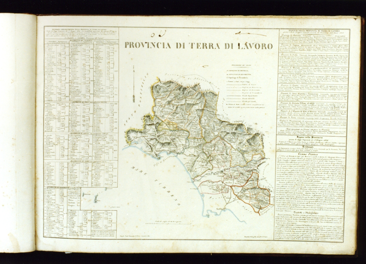 topografia della provincia di Terra di Lavoro (stampa a colori) di Marzolla Benedetto (sec. XIX)