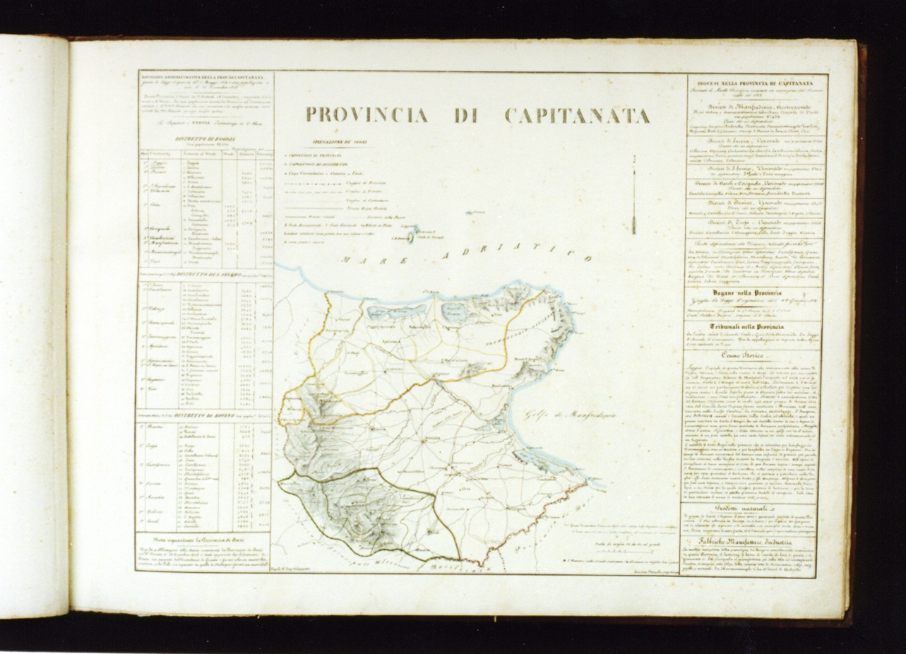 carta topografica della provincia di capitanata (stampa a colori) di Marzolla Benedetto (sec. XIX)