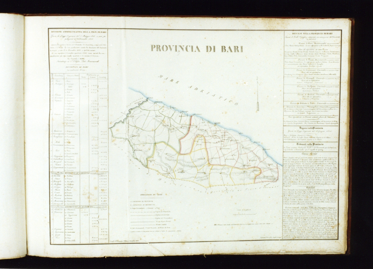 topografia della provincia di Bari (stampa a colori) di Marzolla Benedetto (sec. XIX)