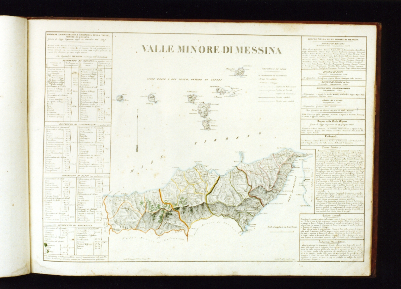 carta topografica della valle di Messina (stampa a colori) di Marzolla Benedetto (sec. XIX)