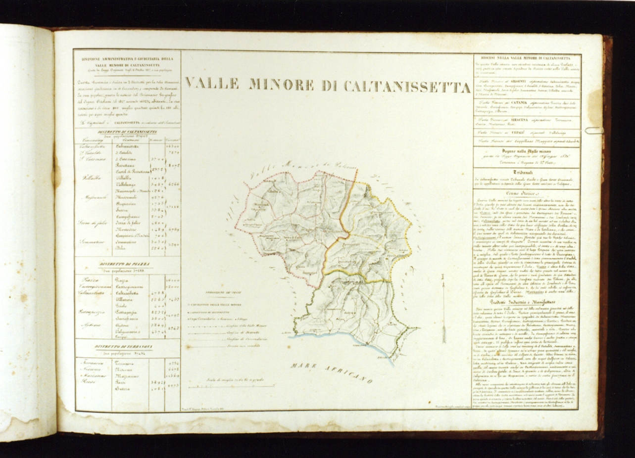 topografia della valle minore di Caltanissetta (stampa a colori) di Marzolla Benedetto (sec. XIX)