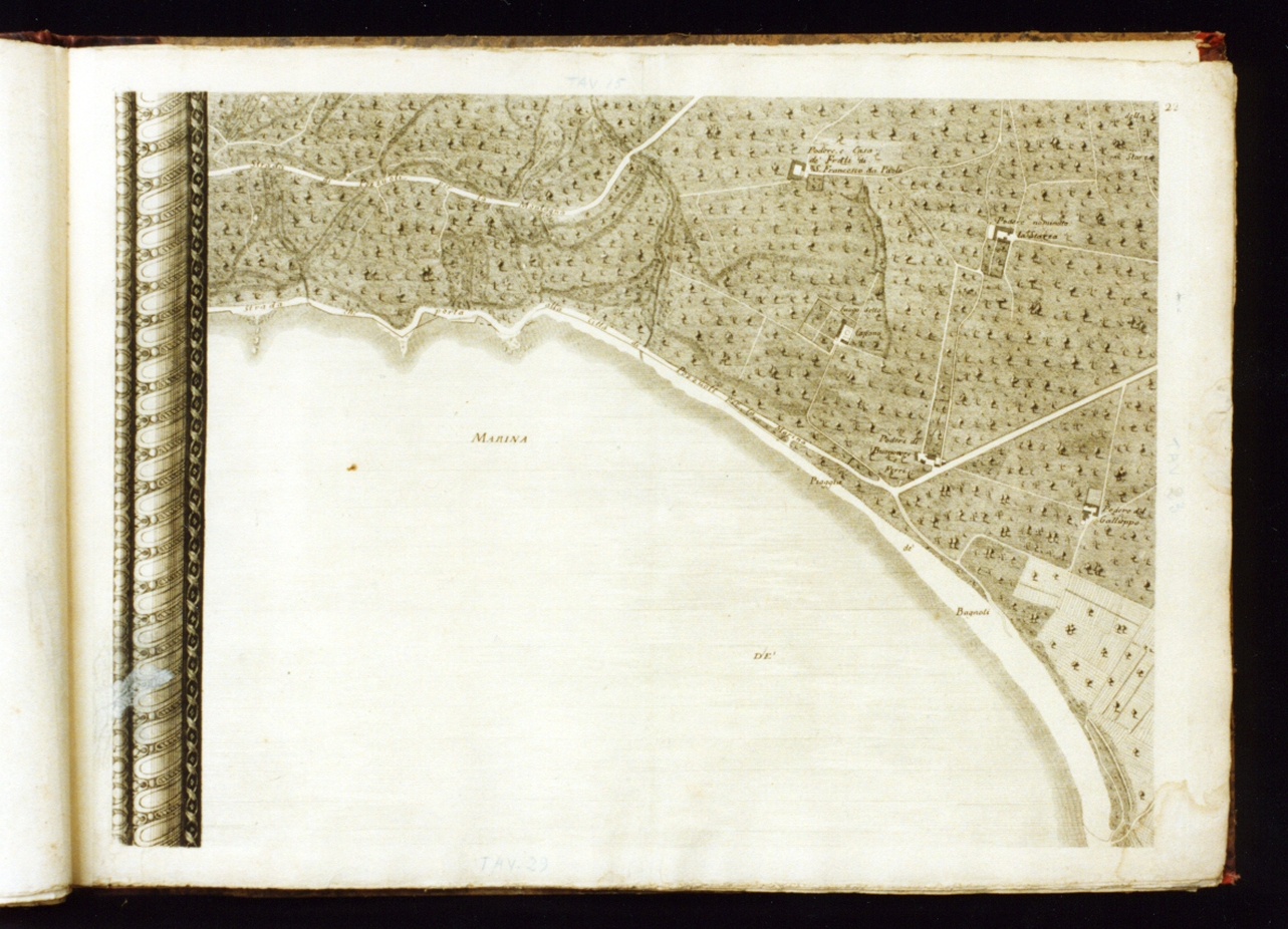pianta topografica di Napoli con Bagnoli (stampa) di Campana Pietro, Carafa Giovanni, Aloja Giuseppe, Lamarra Francesco, Carletti Nicolò (sec. XVIII)