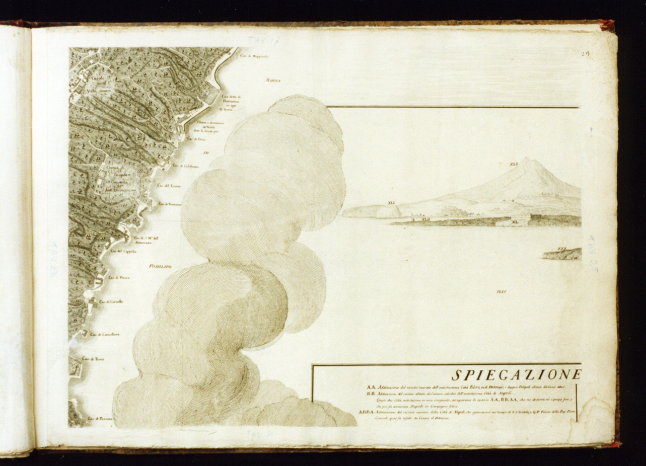pianta topografica di Napoli con la costa di Posillipo (stampa) di Aloja Giuseppe, Campana Pietro, Carafa Giovanni, Lamarra Francesco, Carletti Nicolò (sec. XVIII)