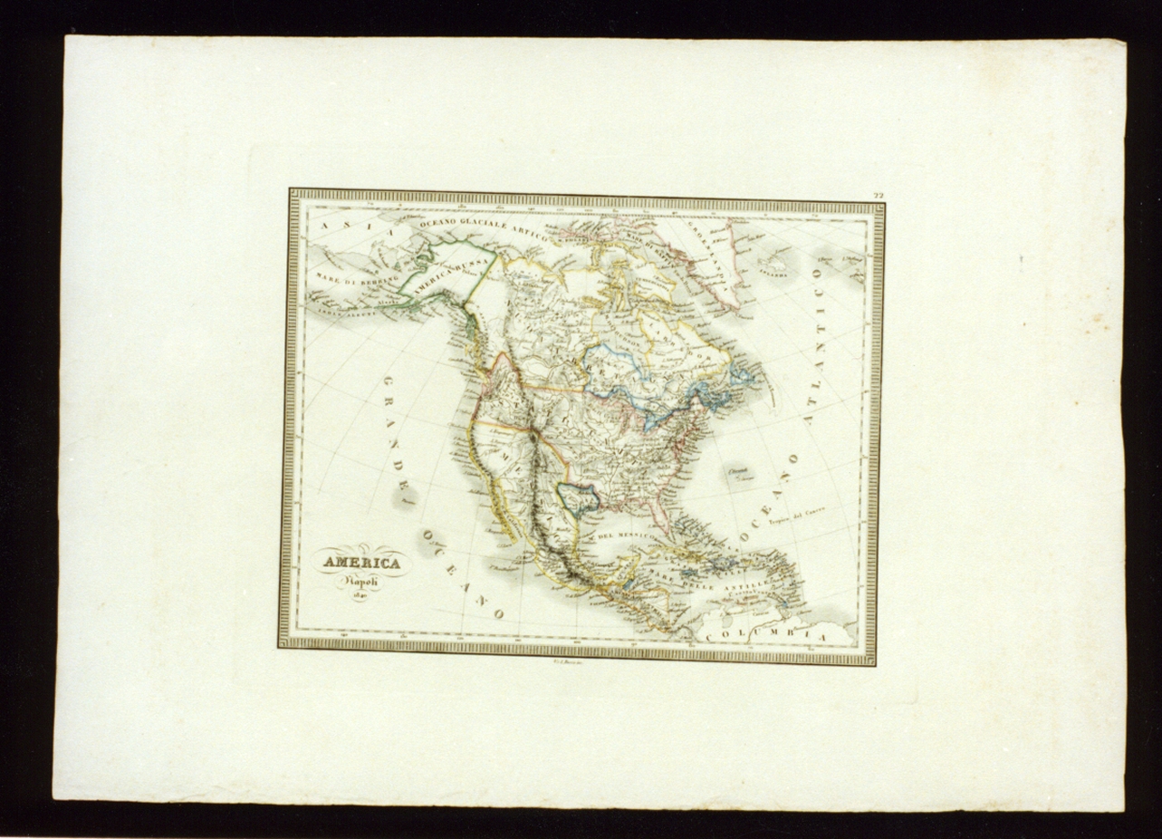 carta geografica dell'America (stampa a colori) - ambito napoletano (sec. XIX)